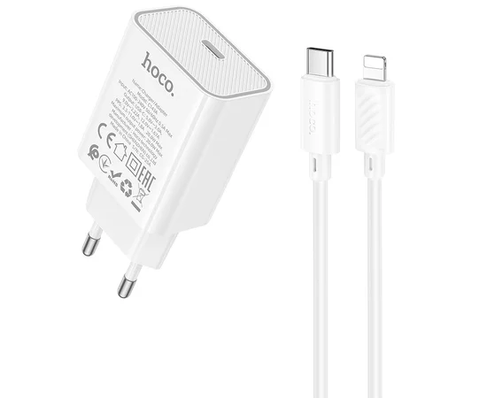 СЗУ Hoco C143A Benefit PD20W (1USB-C) + кабель Type-C to Lightning White