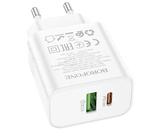 СЗУ Borofone BA88A Navy PD20W+QC3.0 (1USB-A/1C) White