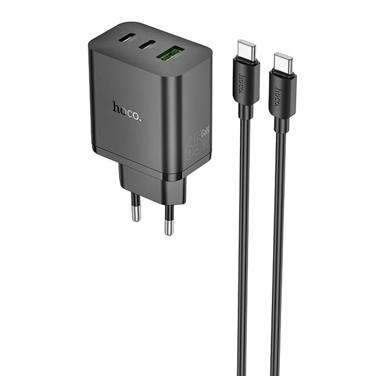СЗУ Hoco N51 Scenery PD65W (1USB-A/2C) + кабель Type-C to Type-C Black