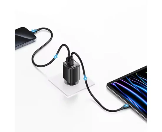 СЗУ Usams US-CC229 GaN Digital Display XC Ser. 30W (1USB-A/1C) Black