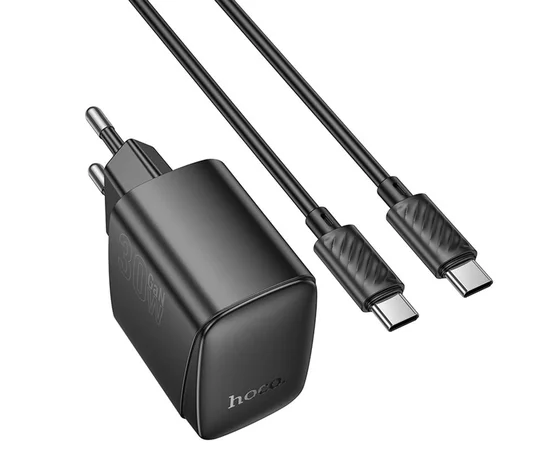 СЗУ Hoco CS61A Bright PD30W+QC3.0 (1USB-A/1C) + кабель Type-C to Type-C Black