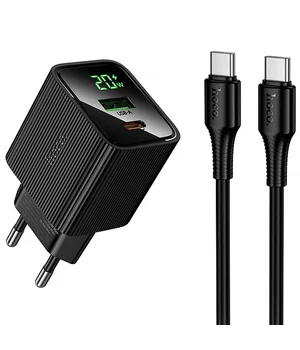 СЗУ Hoco CS83A Excellent with digital display PD20W+QC3.0 (1USB-A/1C) + кабель Type-C to Type-C Black