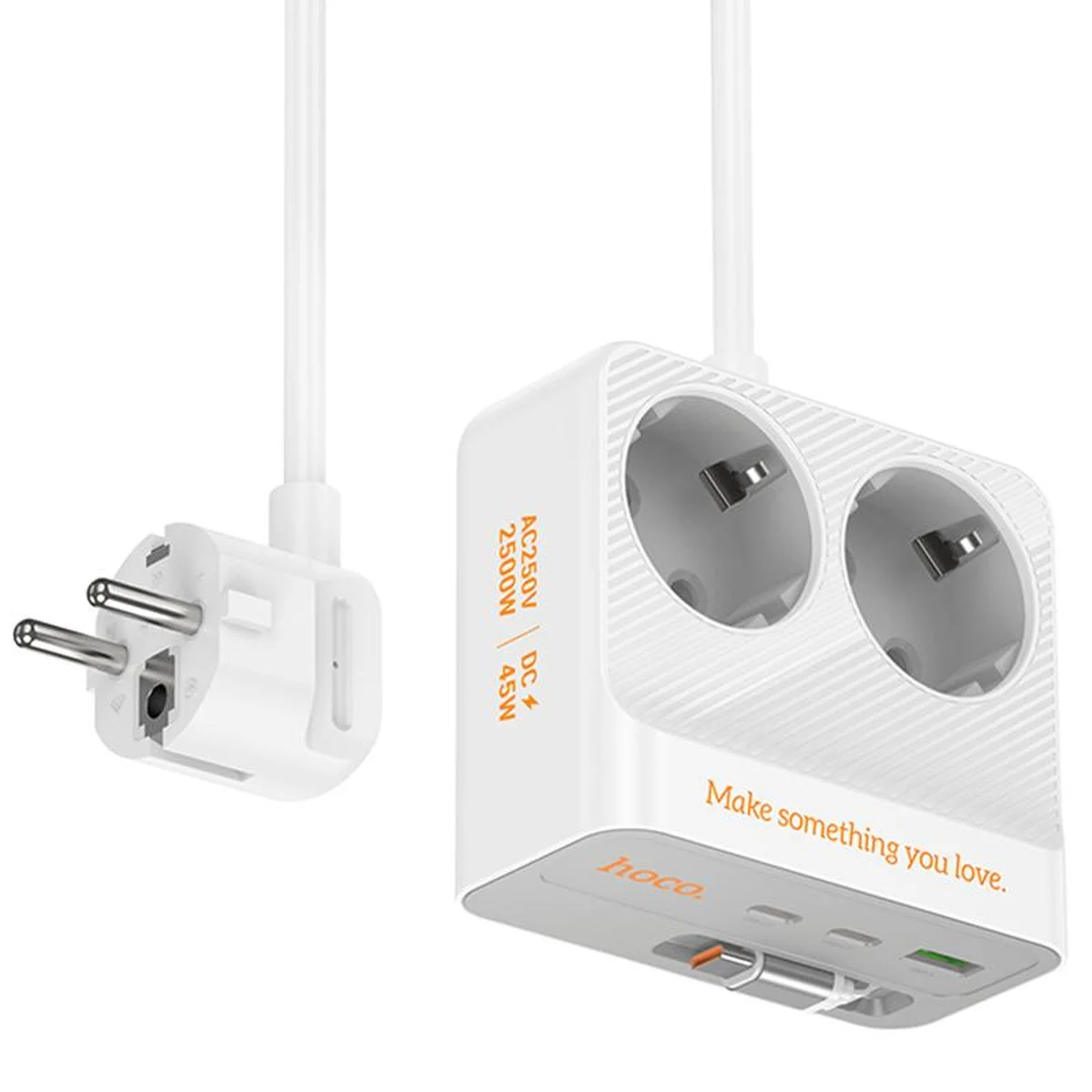 Удлинитель Hoco AC28 Descanso (PD45W/1C/3A/2xSocket) (2m) White