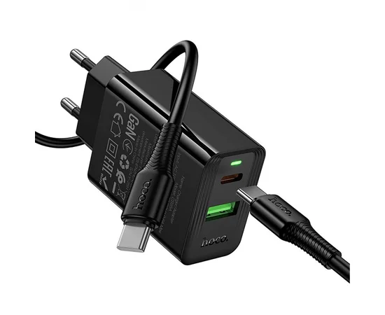 СЗУ Hoco CS95A Leader PD30W+QC3.0 (1USB-A/1C) + кабель Type-C to Type-C Black