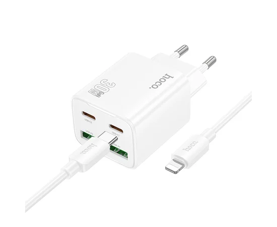 СЗУ Hoco N56 Fundador PD30W four-port (2C2A) + Type-C to Lightning White