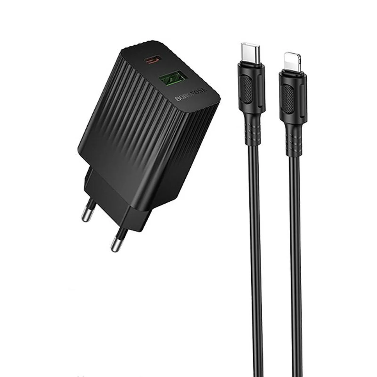 СЗУ Borofone BAS76A Source PD30W+QC3.0 (1USB-A/1C) + кабель Type-C to Lightning Black