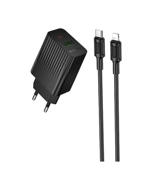 СЗУ Borofone BAS76A Source PD30W+QC3.0 (1USB-A/1C) + кабель Type-C to Lightning Black