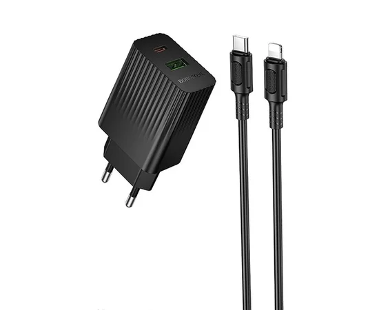 СЗУ Borofone BAS76A Source PD30W+QC3.0 (1USB-A/1C) + кабель Type-C to Lightning Black