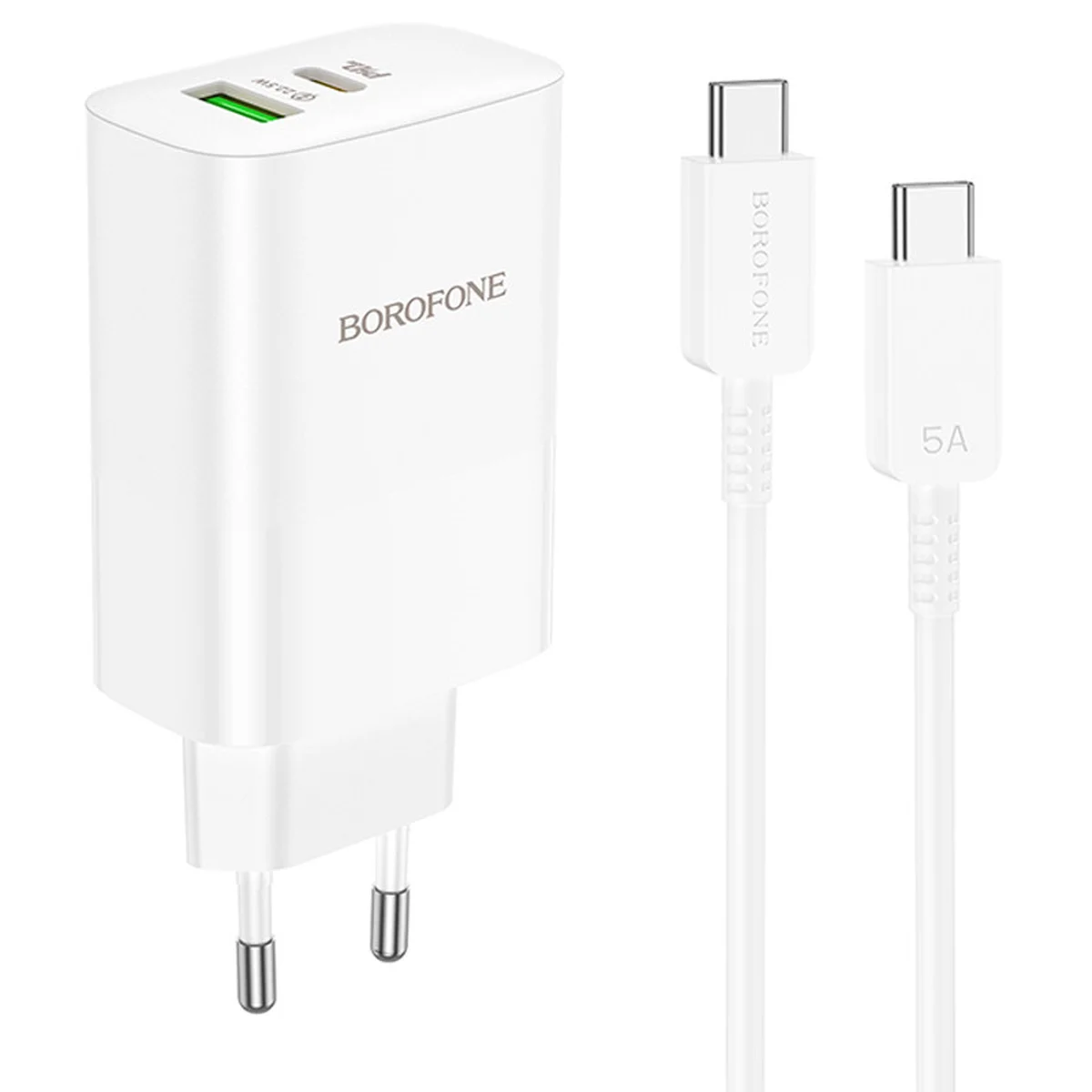 СЗУ Borofone BN10 Sunlight PD65W (1USB-A/1C) + кабель Type-C to Type-C White