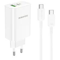 СЗУ Borofone BN10 Sunlight PD65W (1USB-A/1C) + кабель Type-C to Type-C White