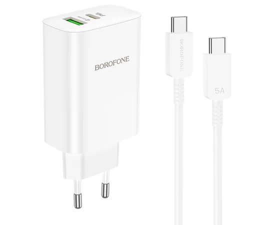 СЗУ Borofone BN10 Sunlight PD65W (1USB-A/1C) + кабель Type-C to Type-C White