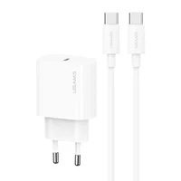 СЗУ Usams US-CC226 Kit-Yi Ser. 20W (1USB-C) + кабель Type-C to Type-C White