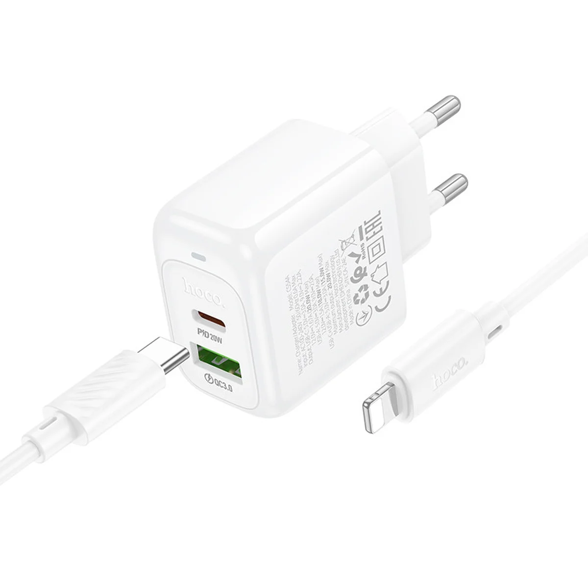 СЗУ Hoco CS54A Surplus PD20W+QC3.0 (1USB-A/1C) + кабель Type-C to Lightning White