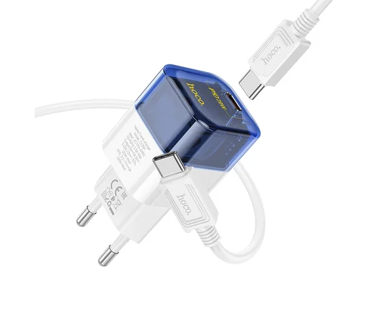 СЗУ Hoco C125A Transparent 1C PD20W + Type-C to Type-C Transparent blue