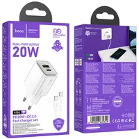 СЗУ Hoco N46 Glorious PD20W+QC3.0 (1USB-A/1C) + Type-C to Type-C White