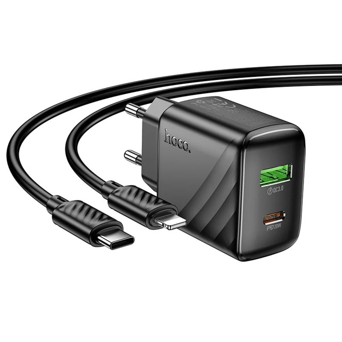 СЗУ Hoco CS25A Rico PD20W+QC3.0 (1USB-A/1C) + кабель Type-C to Lightning Black