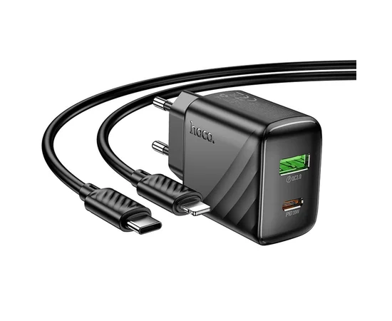 СЗУ Hoco CS25A Rico PD20W+QC3.0 (1USB-A/1C) + кабель Type-C to Lightning Black