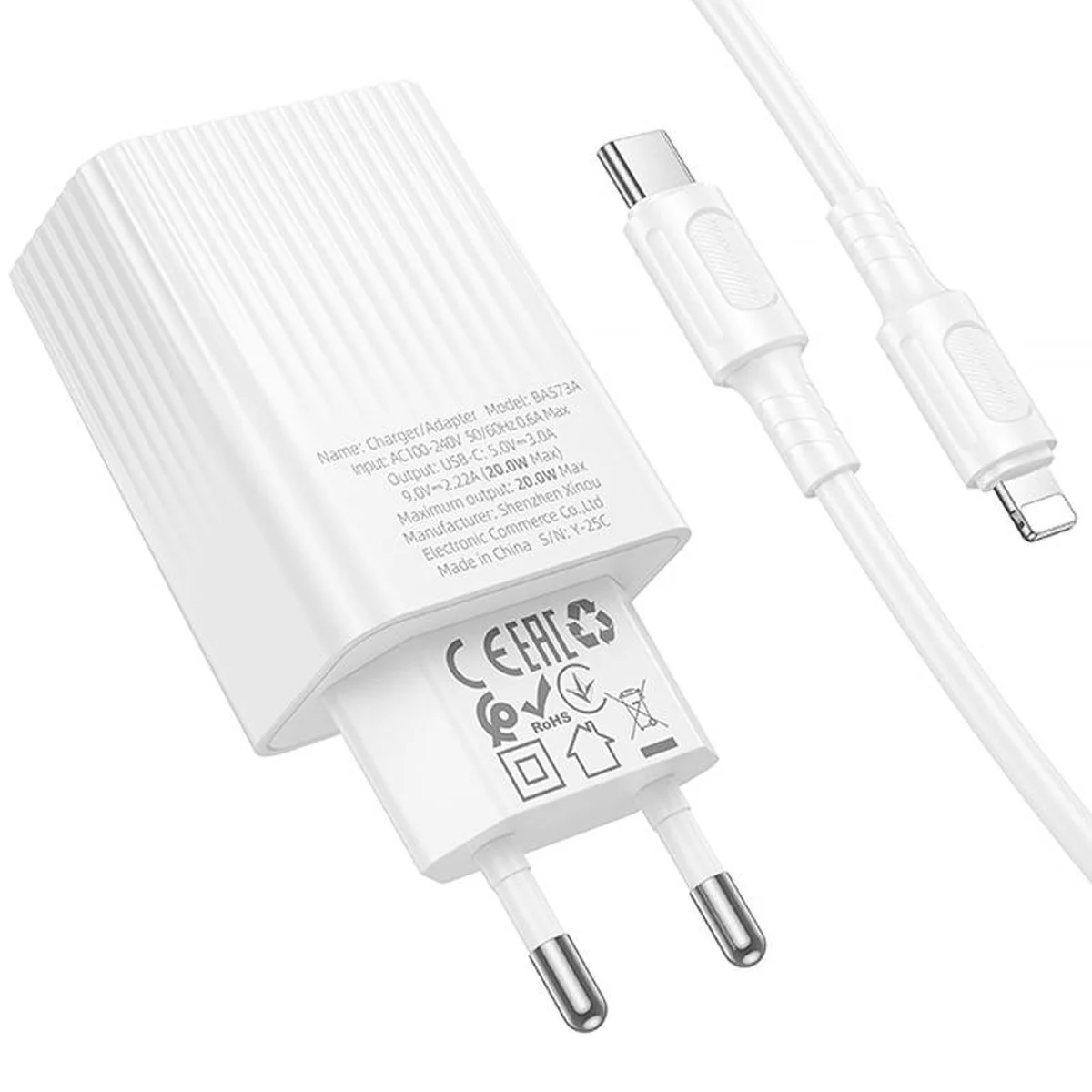 СЗУ Borofone BAS73A Source PD20W (1USB-C) + кабель Type-C to Lightning White