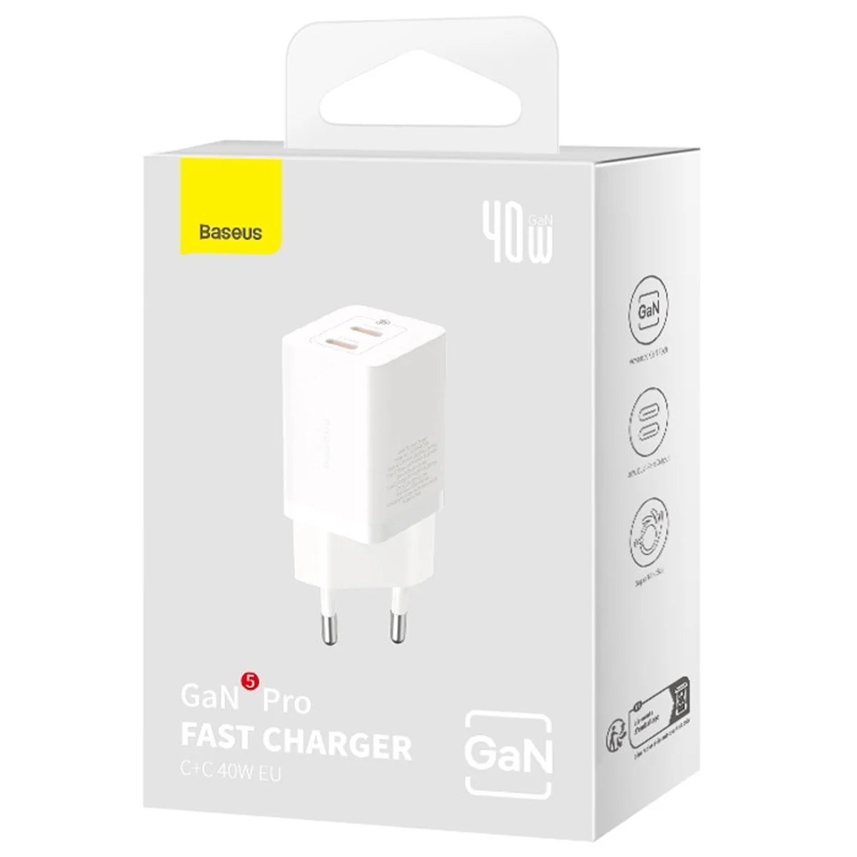 СЗУ Baseus GaN5 Pro OS + Type-C to Type-C 40W (CCGP18010) White