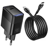 СЗУ Hoco CS113A Lounge PD40W (1USB-C) + кабель Type-C to Type-C Black