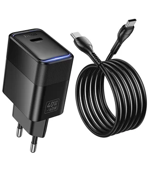 СЗУ Hoco CS113A Lounge PD40W (1USB-C) + кабель Type-C to Type-C Black
