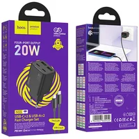 СЗУ Hoco N55 Fundador PD20W four-port (2USB-A/2C) + Type-C to Lightning Black