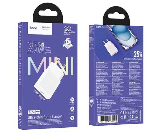 СЗУ Hoco N74 Speed ultra-thin PD25W (1USB-C) White