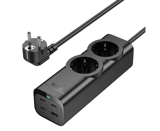 Подовжувач Hoco NS10 Wisdom 2-position PD67W (1USB-A/3C/2Socket) (2m) Black