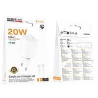 СЗУ Borofone BA103A Pudding PD20W (1USB-C) + кабель Type-C to Type-C White