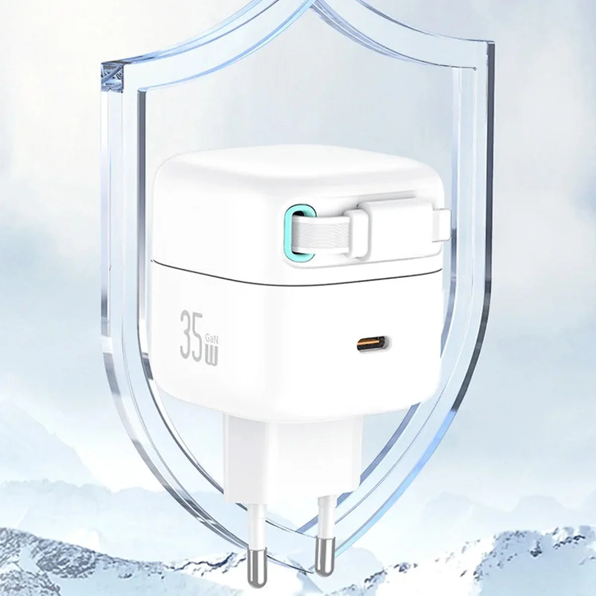 СЗУ Usams US-CC209 GaN With Lightning Magnetic Retractable Cable Module XMF Ser. 35W (2USB-C) White