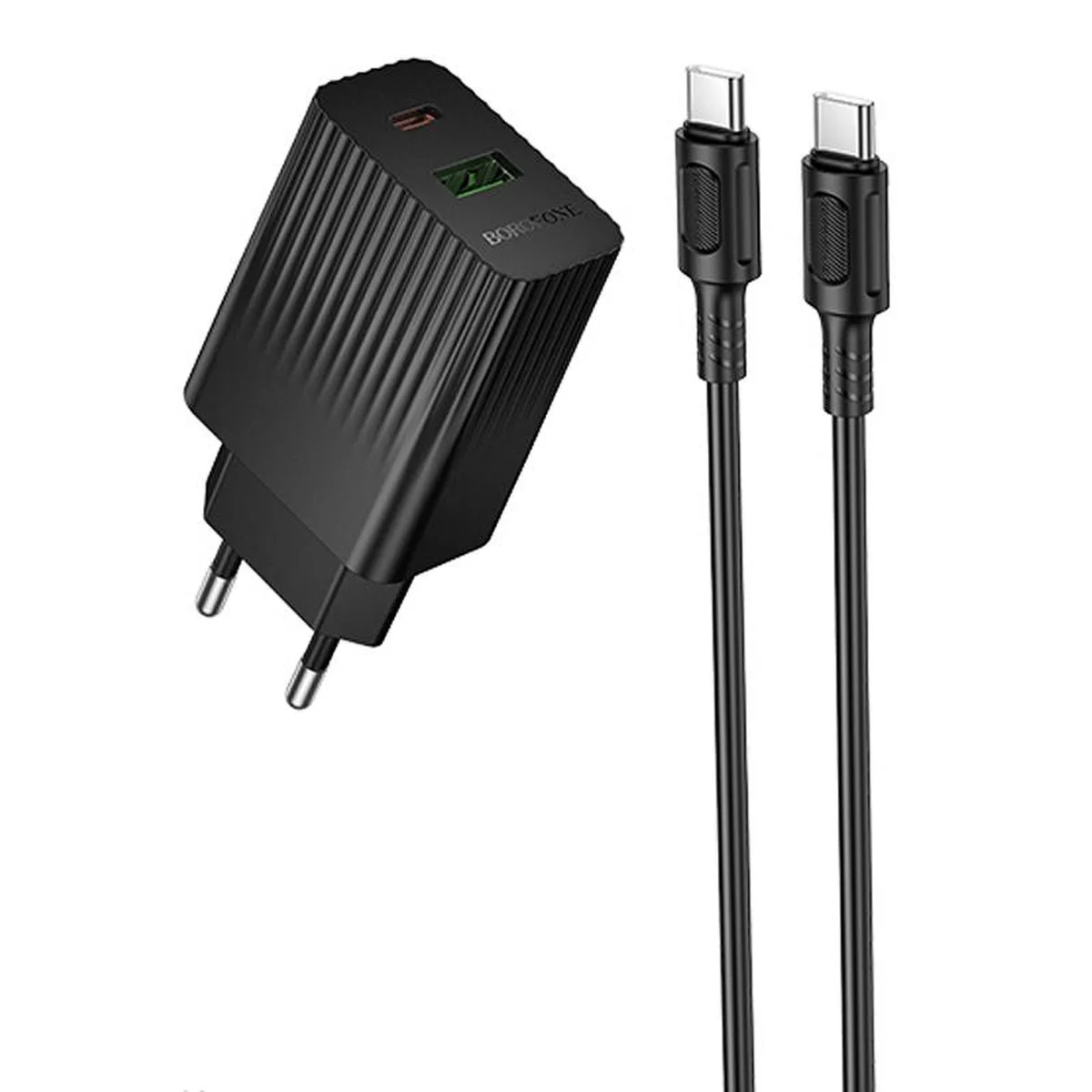 СЗУ Borofone BAS76A Source PD30W+QC3.0 (1USB-A/1C) + кабель Type-C to Type-C Black