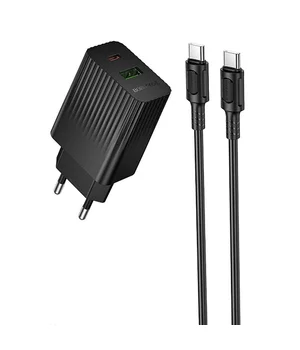 СЗУ Borofone BAS76A Source PD30W+QC3.0 (1USB-A/1C) + кабель Type-C to Type-C Black