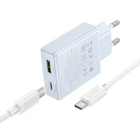 СЗУ Hoco C142A Direct PD20W+QC3.0 (1USB-A/1C) + кабель Type-C to Type-C Blue