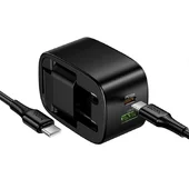 СЗУ Hoco CS102A Folding PD30W+QC3.0 (1USB-A/1C) + кабель Type-C to Type-C Black