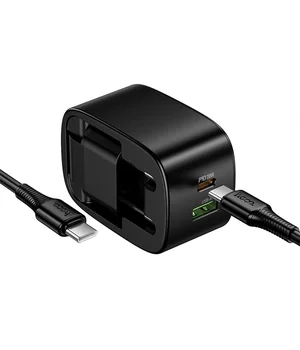 СЗУ Hoco CS102A Folding PD30W+QC3.0 (1USB-A/1C) + кабель Type-C to Type-C Black