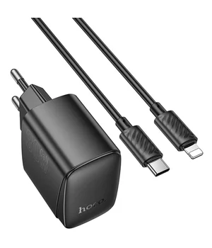 СЗУ Hoco CS61A Bright PD30W+QC3.0 (1USB-A/1C) + кабель Type-C to Lightning Black