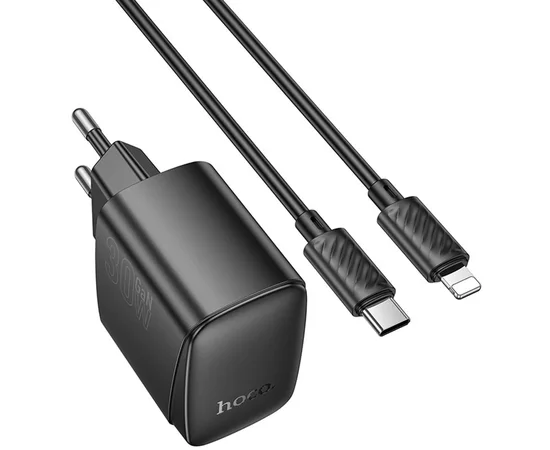 СЗУ Hoco CS61A Bright PD30W+QC3.0 (1USB-A/1C) + кабель Type-C to Lightning Black