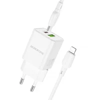 СЗУ Borofone BN14 Royal PD30W+QC3.0 (1USB-A/1C) + кабель Type-C to Lightning White