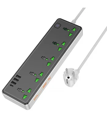 Подовжувач Hoco AC13A Safety Socket (3USB-A/1C/5xSocket) (1.5m) Black