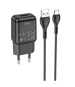 СЗУ Hoco C96A (1USB/2.1A) + кабель USB to Type-C Black