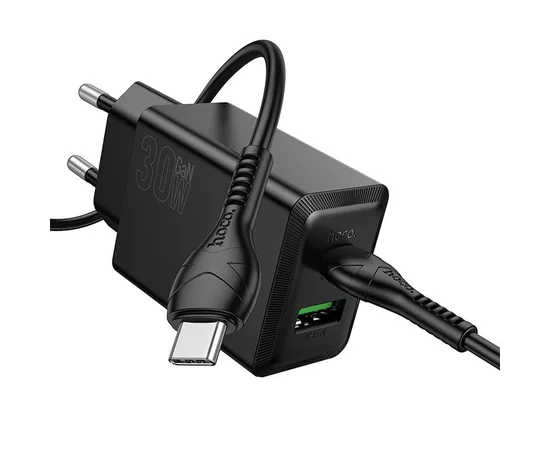 СЗУ Hoco N71 Nuevo PD30W+QC3.0 (1USB-A/1C)  + кабель Type-C to Type-C Black