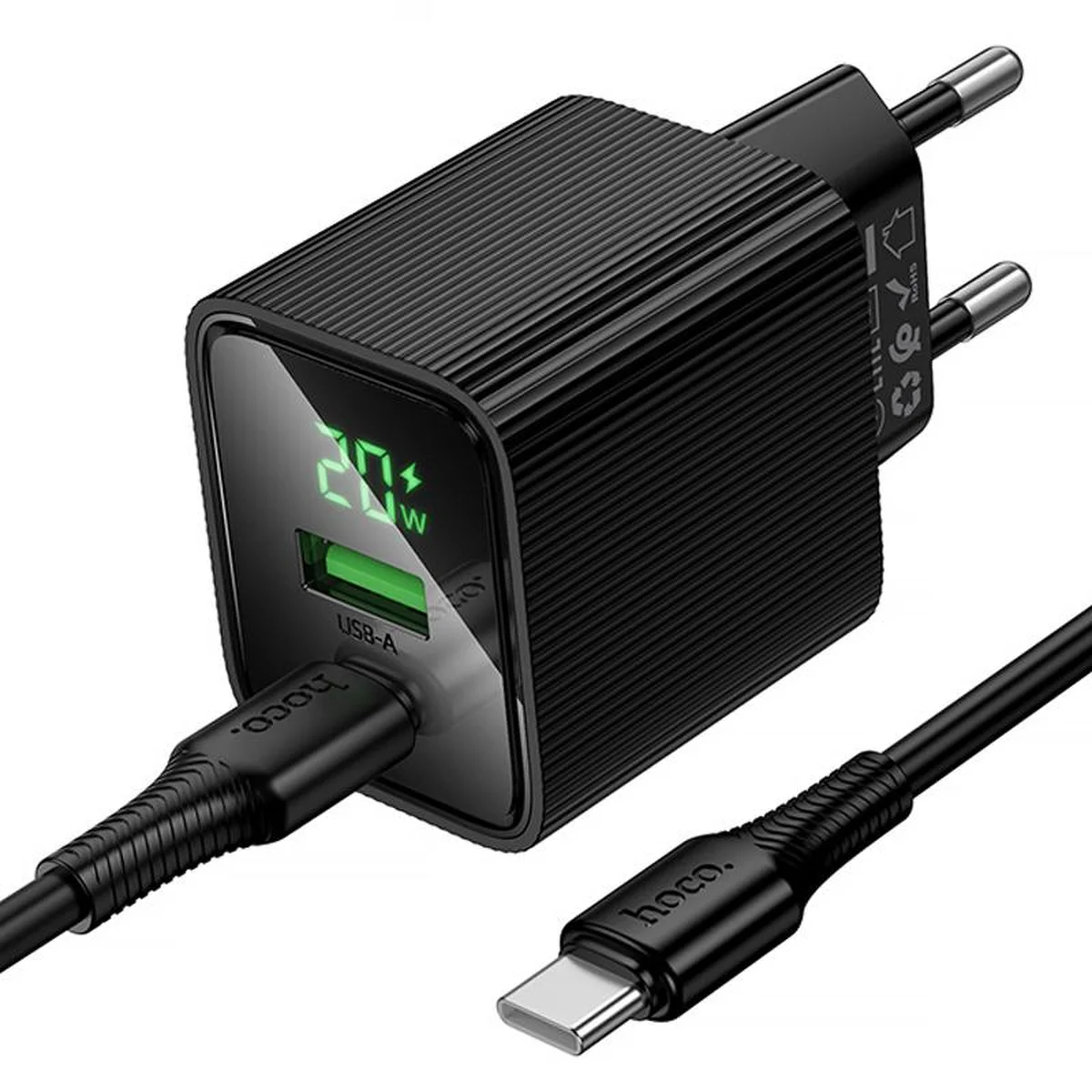 СЗУ Hoco CS83A Excellent with digital display PD20W+QC3.0 (1USB-A/1C) + кабель Type-C to Type-C Black