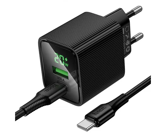 СЗУ Hoco CS83A Excellent with digital display PD20W+QC3.0 (1USB-A/1C) + кабель Type-C to Type-C Black