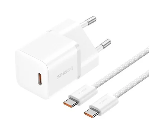 СЗУ Baseus GaN5 Fast Charger (mini) 1C 25W + Type-C to Type-C (P10110909113) Moon White