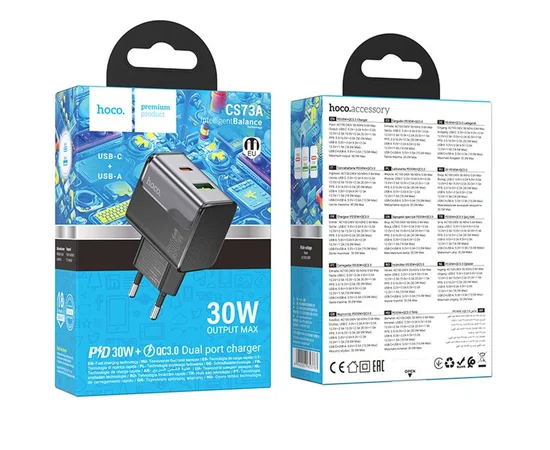 СЗУ Hoco CS73A Star Speed PD30W+QC3.0 (1USB-A/1C) Midnight Black