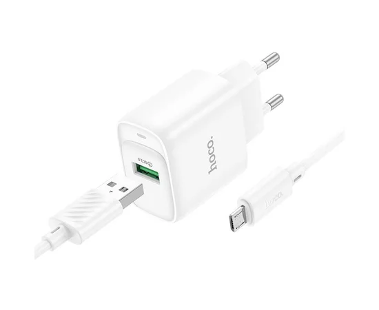 СЗУ Hoco C140A Smart QC3.0 18W (1USB-A) + кабель USB to MicroUSB White