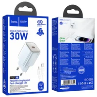 СЗУ Hoco N47 Glorious PD30W (1USB-C) + кабель Type-C to Lightning Blue