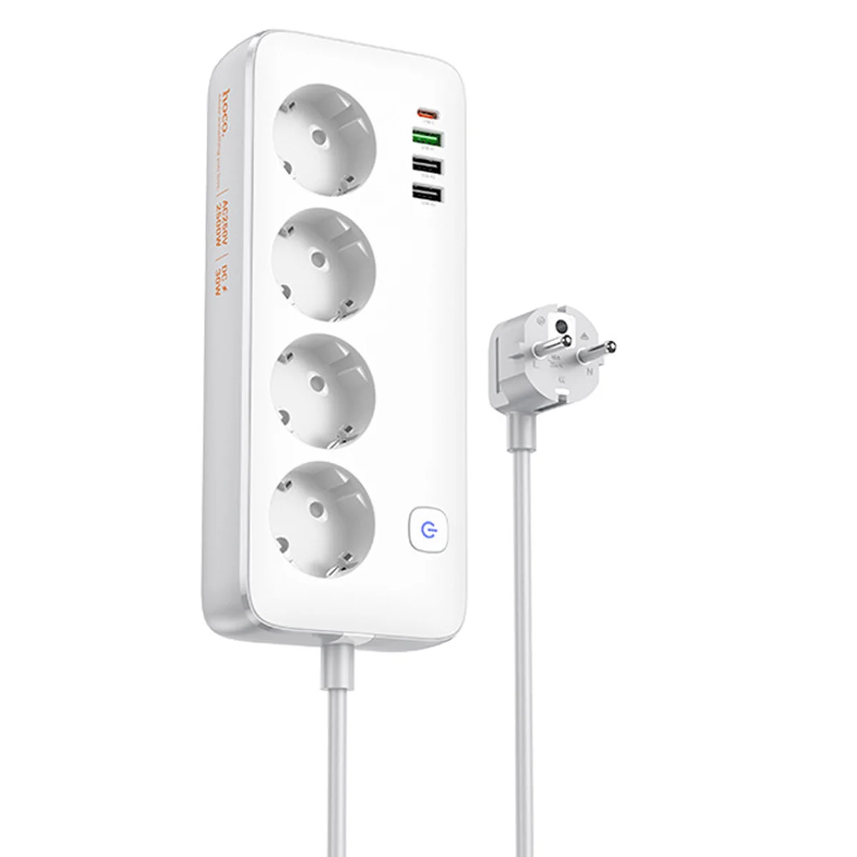 Удлинитель Hoco AC22 Sunlight (PD30W/1C/3A/4xSocket) (1.5m) White