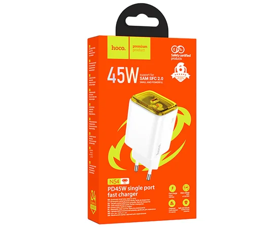 СЗУ Hoco N54 Monsoon PD45W (1USB-C) White