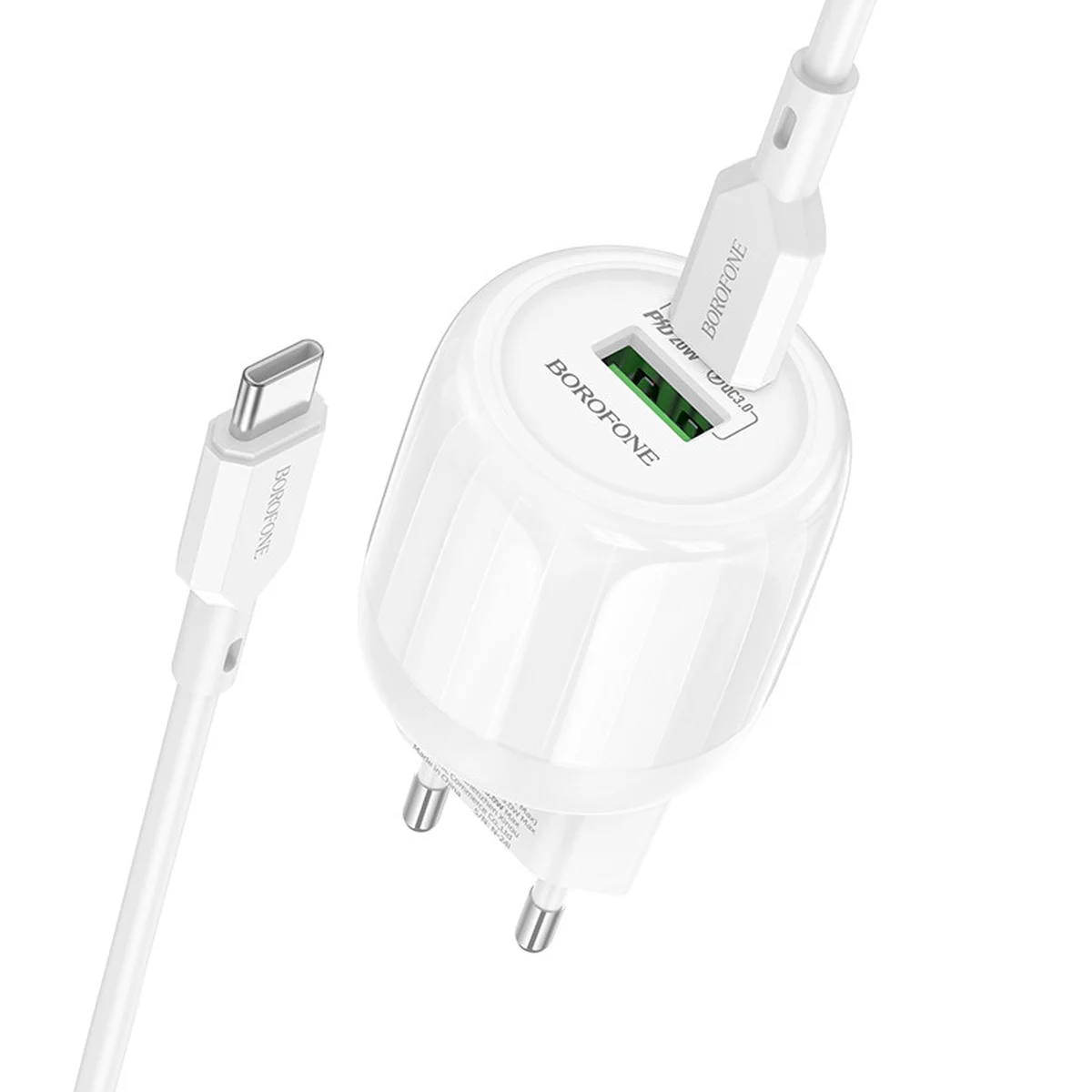 СЗУ Borofone BA93A Lustrous PD20W+QC3.0 (1USB-A/1C) + кабель Type-C to Type-C White